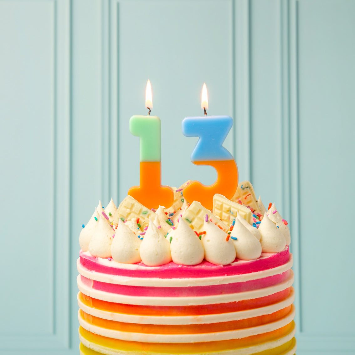 Orange and Light Blue Birthday Number Candle - 3