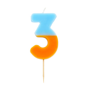 Orange and Light Blue Birthday Number Candle - 3