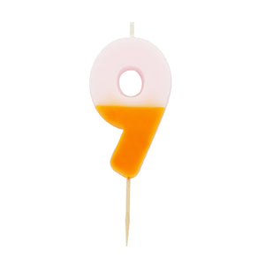 Orange and Light Pink Birthday Number Candle - 9