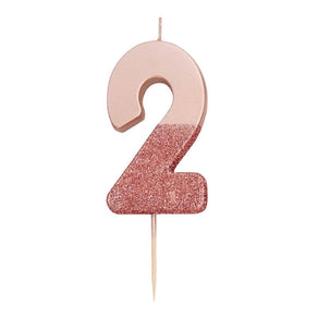 We Heart Birthdays Rose Gold Glitter Number Candle 2 - Talking Tables UK Public