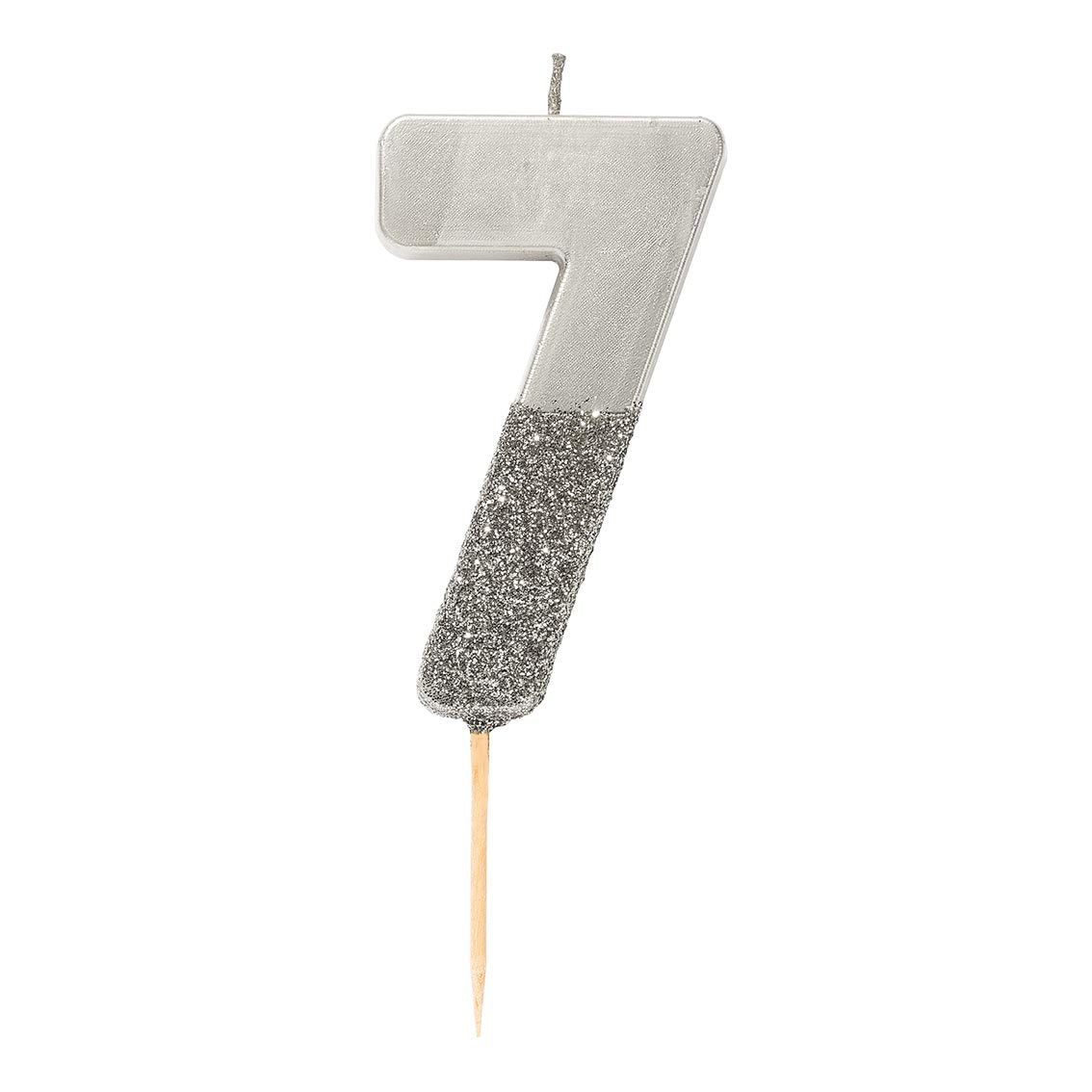 We Heart Birthdays Glitter Number Candle 7, Silver - Talking Tables UK