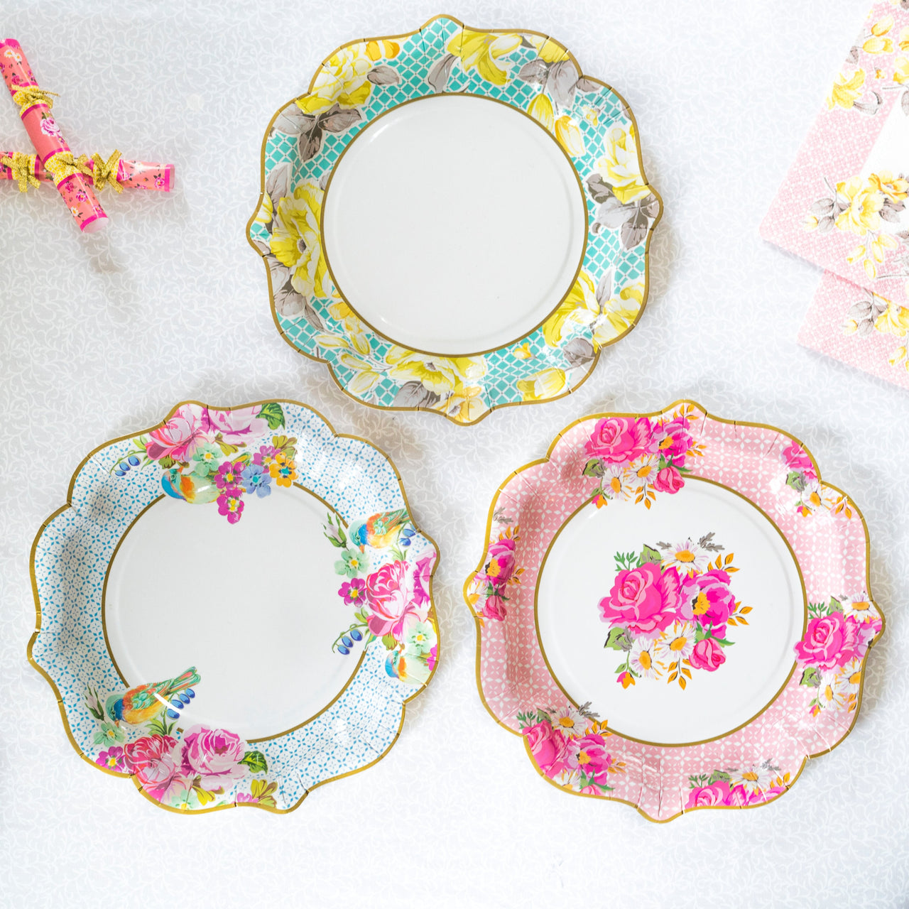 Light Pink & Blue Floral Paper Plates - 12 pack