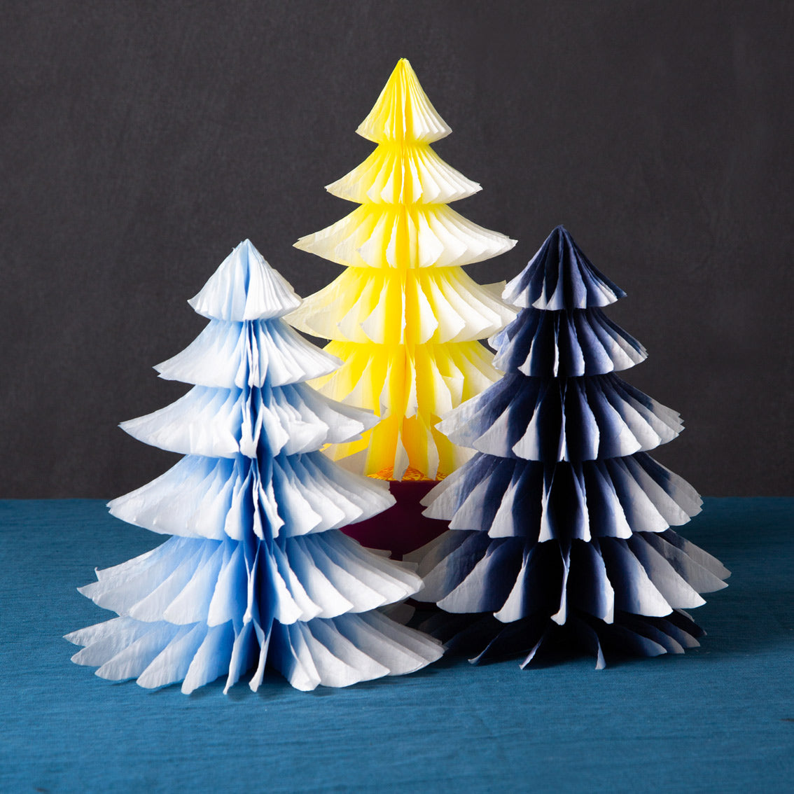 Blue & Yellow Ombre Paper Honeycomb Tree Decorations - 3 Pack