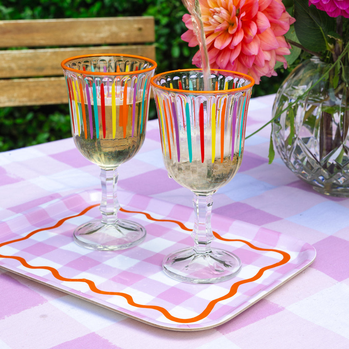 Bright Striped Multi-Coloured Wine Glasses - 6 Pack