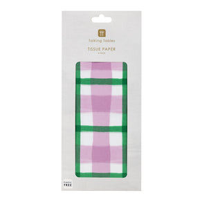 Green & Pink Gingham Tissue Paper - 4 Sheets