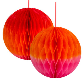 Red, Orange & Pink Ombre Paper Honeycomb Decorations - 2 Pack