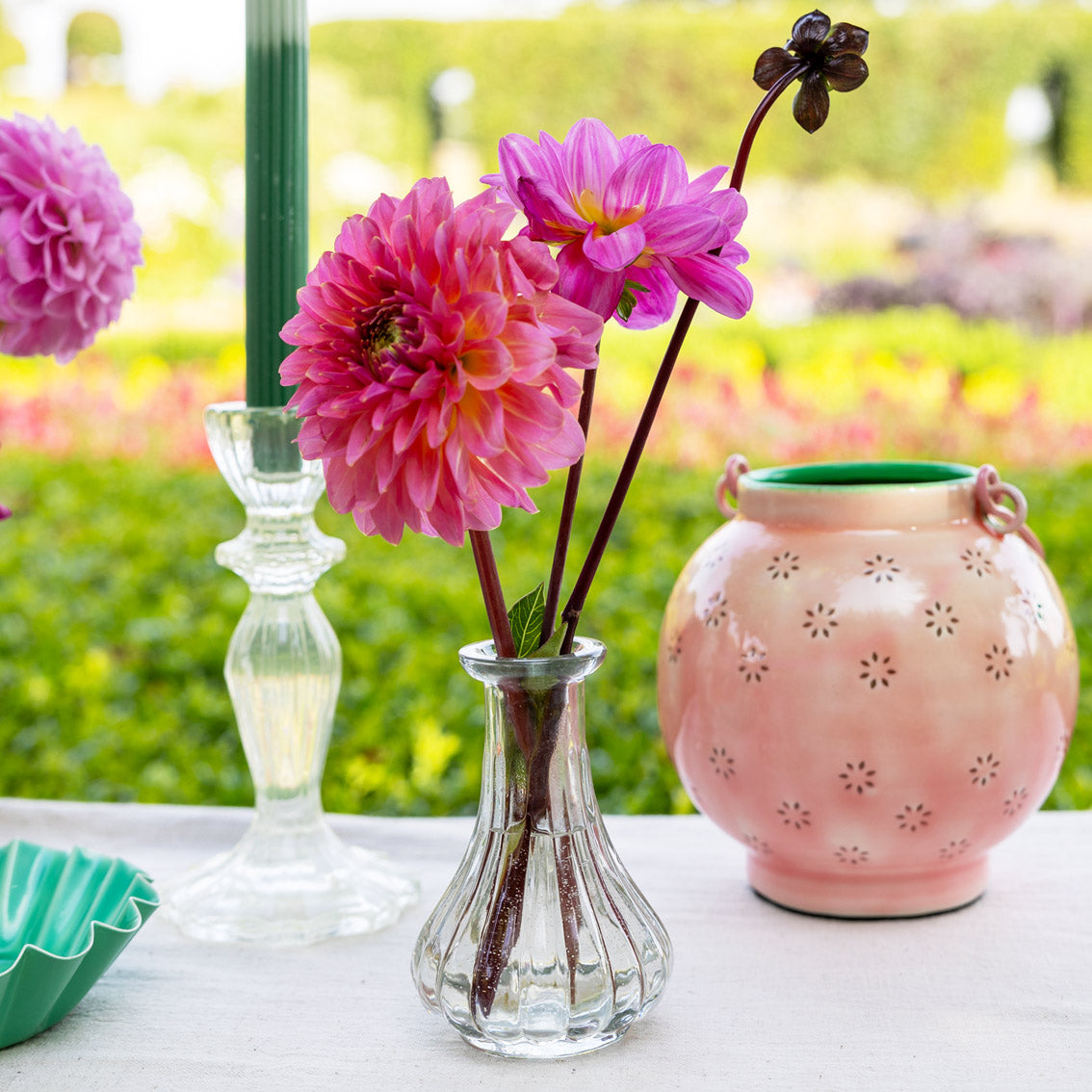 Pink & Green Metal Geometric Flower Lantern - Small