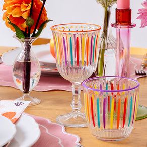 Bright Striped Multi-Coloured Wine Glasses - 6 Pack