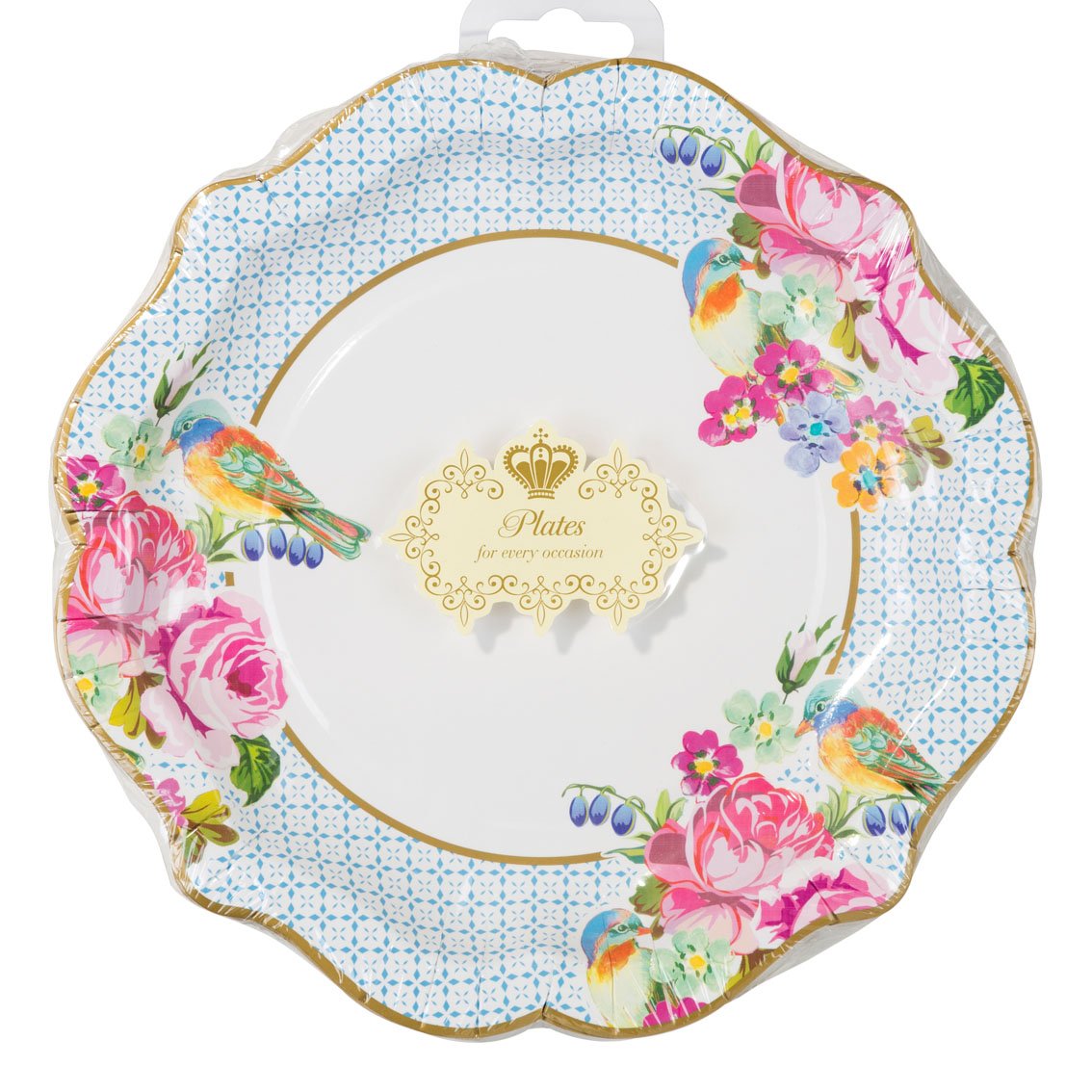 Light Pink & Blue Floral Paper Plates - 12 pack