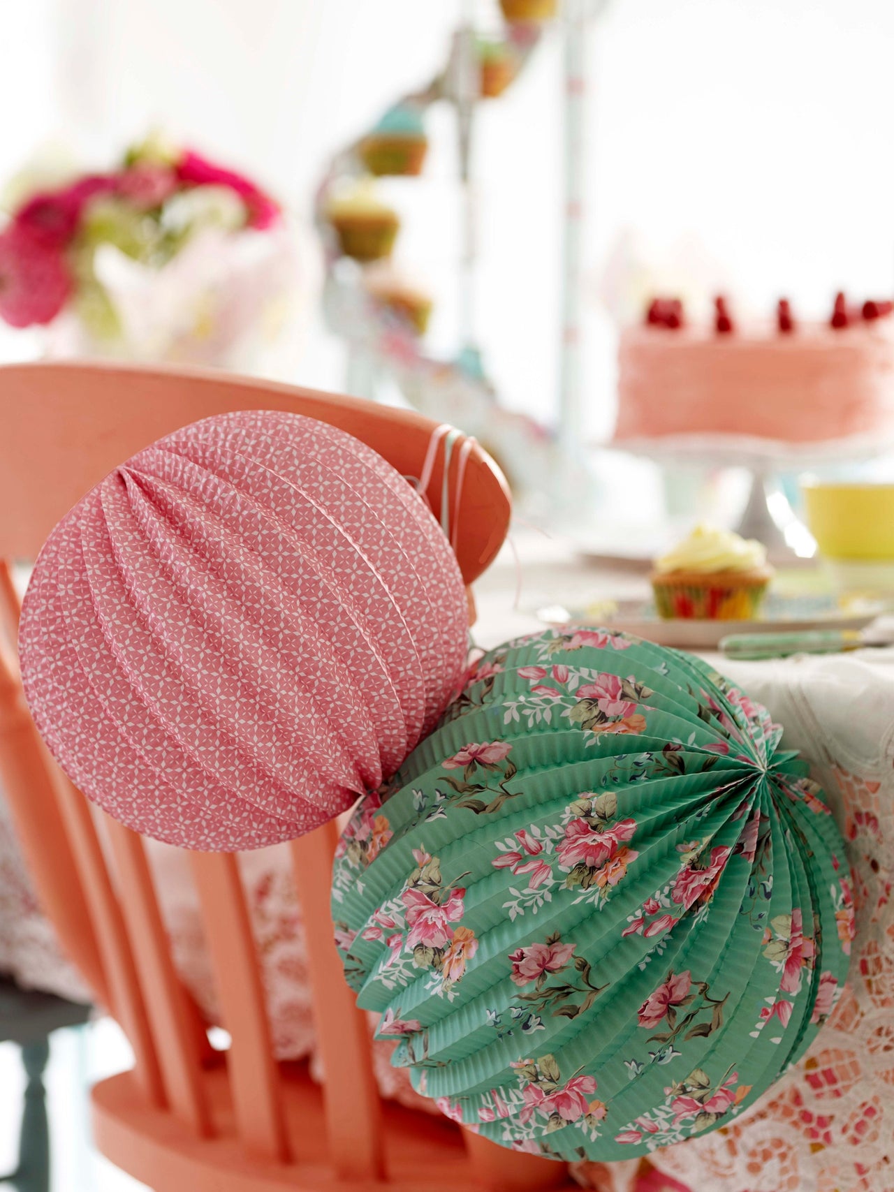 Pink, Blue & Green Floral Paper Lanterns