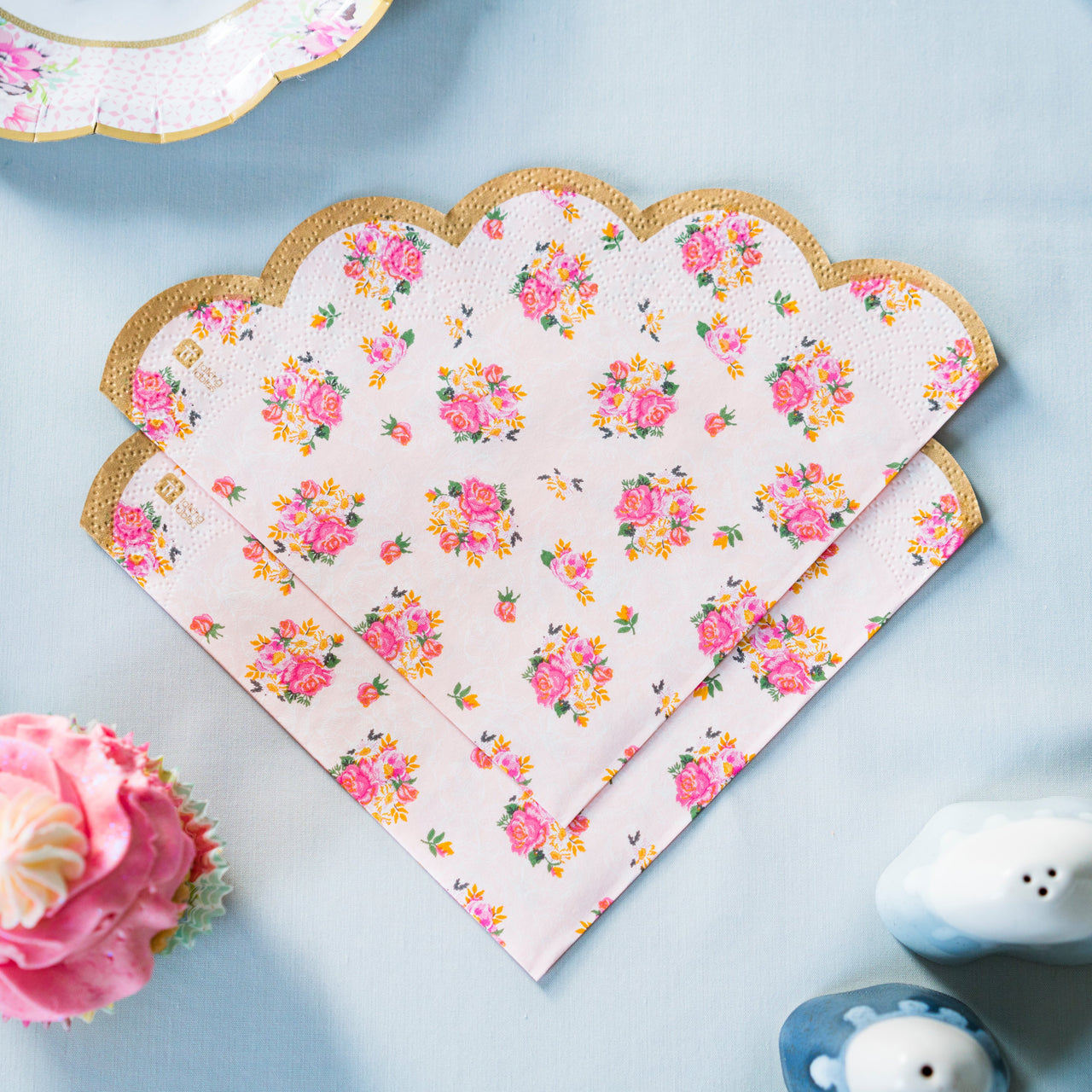 Pink Floral Scalloped Edge Paper Napkins