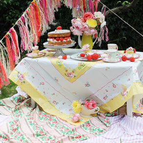 Yellow & White Floral Paper Table Cover