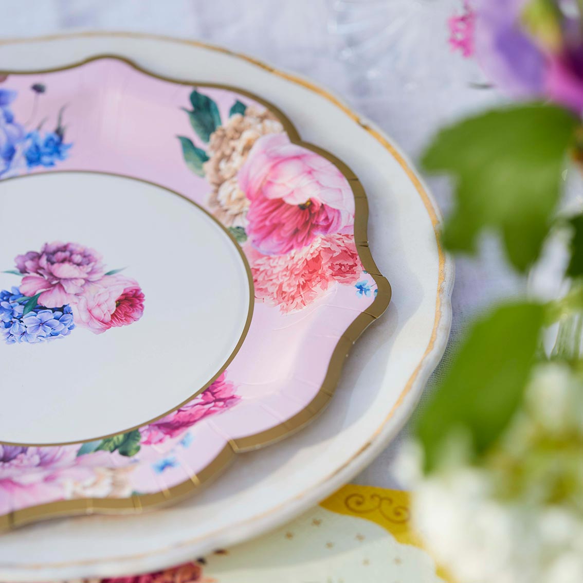 Bright Multicoloured Floral Paper Plates - 12 pack