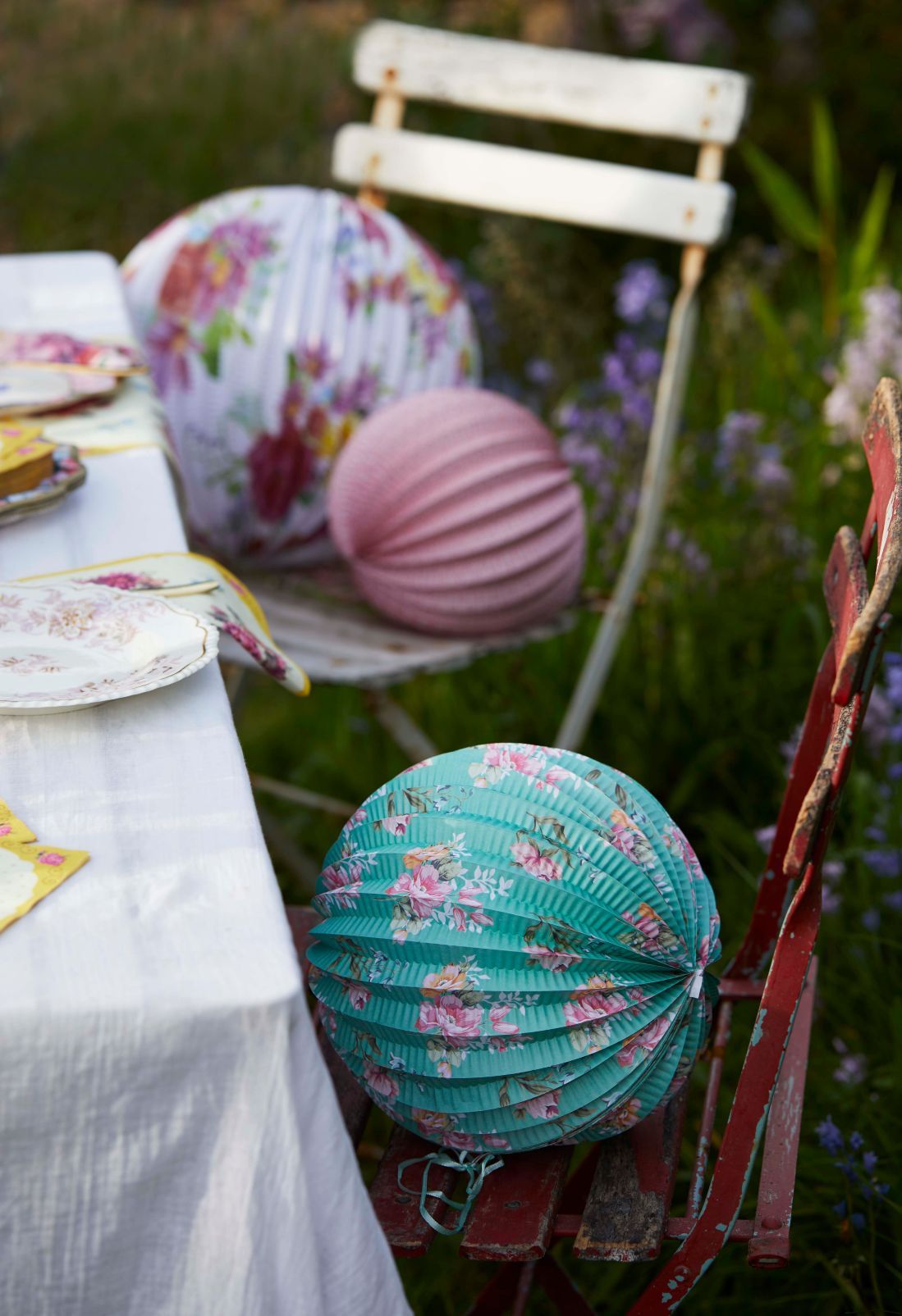 Pink, Blue & Green Floral Paper Lanterns